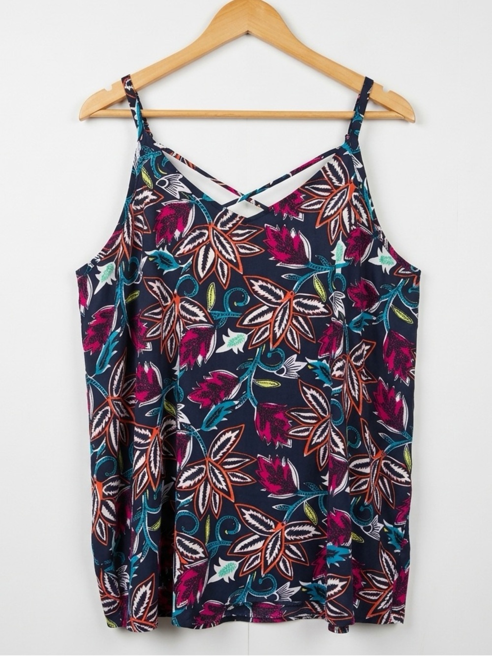 True Fit Tropical Floral Tank Top | Size 4X Sexy Flowing Peekaboo Neckline